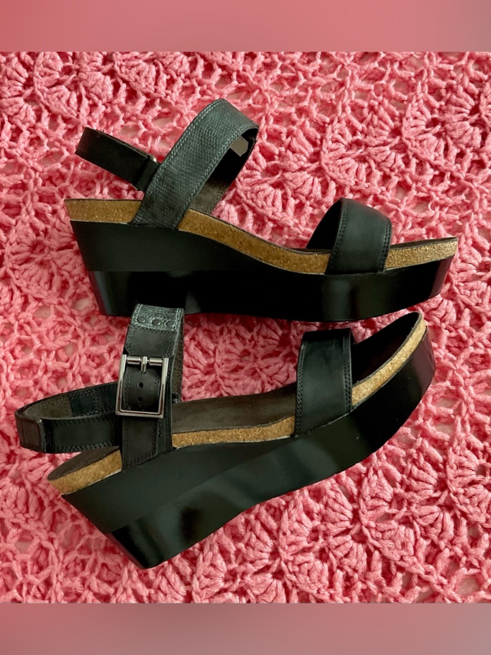 Naot Black Platform Wedge Sandals with Buckle